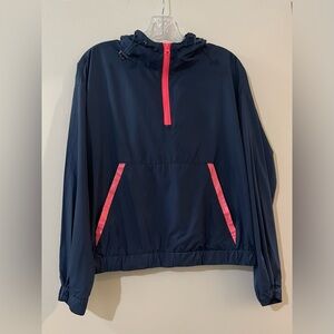 Forever 21 Blue/Pink Hooded Zip-Up Pullover Windbreaker